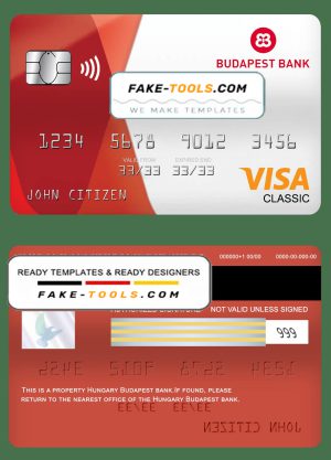 Hungary Budapest bank visa classic card, fully editable template in PSD format