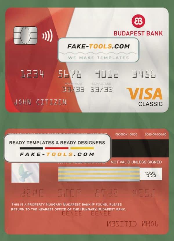 Hungary Budapest bank visa classic card, fully editable template in PSD format