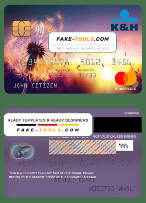 Hungary K&H bank mastercard, fully editable template in PSD format