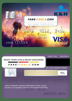Hungary K&H bank visa classic card, fully editable template in PSD format