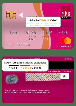 Hungary MKB bank mastercard, fully editable template in PSD format