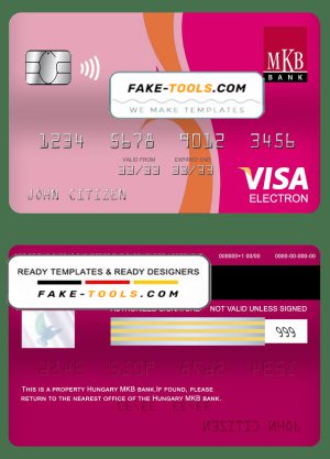 Hungary MKB bank visa electron card, fully editable template in PSD format