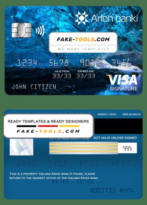 Iceland Arion bank visa signature card, fully editable template in PSD format