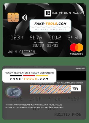 Iceland Kaupthing bank mastercard, fully editable template in PSD format