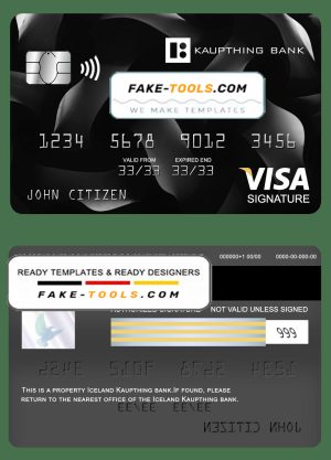 Iceland Kaupthing bank visa signature card, fully editable template in PSD format