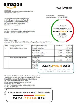 India Amazon American multinational technology company invoice template in Word and PDF format, fully editable