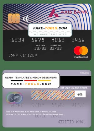 India Axis bank mastercard, fully editable template in PSD format