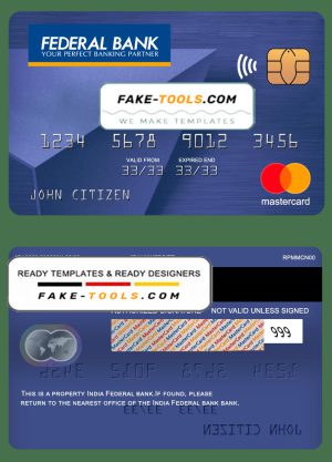 India Federal bank mastercard, fully editable template in PSD format