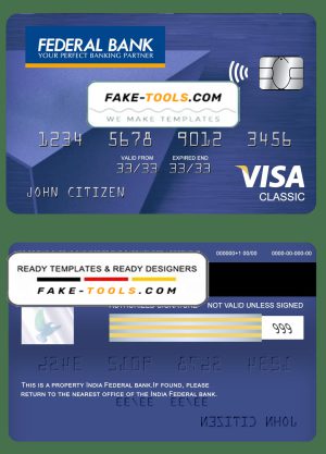 India Federal bank visa classic card, fully editable template in PSD format