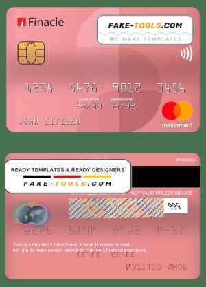 India Finacle bank mastercard, fully editable template in PSD format