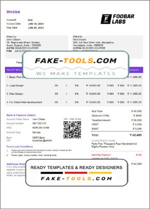 India Foobar Labs Information Technology Company invoice template in Word and PDF format, fully editable, version 2