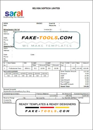 India Saral cooperative altimetry technology mission invoice template in Word and PDF format, fully editable