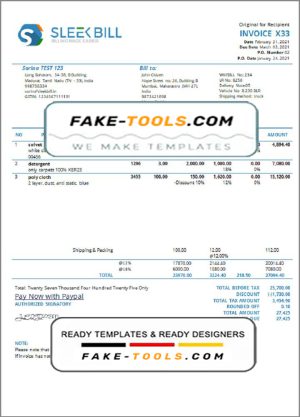 India Sleek Bill invoicing software company invoice template in Word and PDF format, fully editable