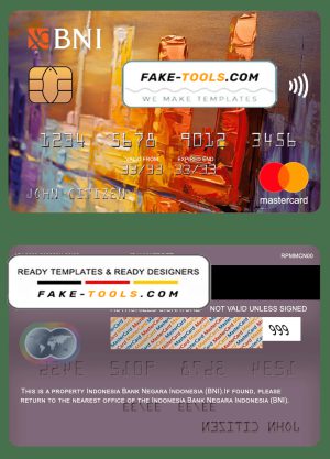 Indonesia bank Negara Indonesia (BNI) bank mastercard, fully editable template in PSD format