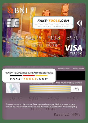 Indonesia bank Negara Indonesia (BNI) bank visa classic card, fully editable template in PSD format