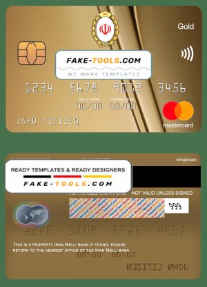 Iran Melli bank mastercard gold, fully editable template in PSD format