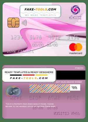 Iran Zamin bank mastercard, fully editable template in PSD format