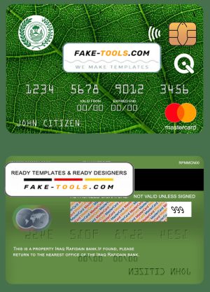 Iraq Rafidain bank mastercard, fully editable template in PSD format