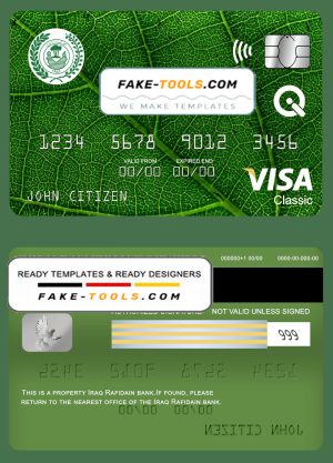 Iraq Rafidain bank visa classic card, fully editable template in PSD format