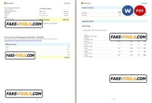 Ireland Microsoft Ireland Operations Limited invoice Word and PDF template, 2 pages