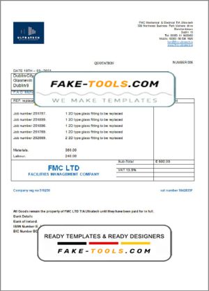Ireland Ultratech Pvt Ltd invoice template in Word and PDF format, fully editable