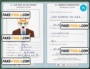Ireland dog (animal, pet) passport template, fully editable