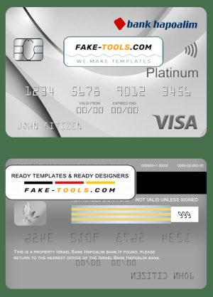 Israel Bank Hapoalim visa platinum card, fully editable template in PSD format