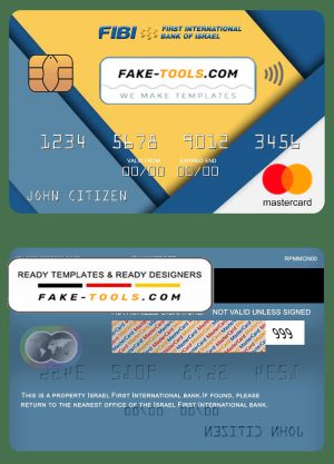 Israel First International bank mastercard, fully editable template in PSD format