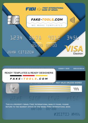 Israel First International bank visa electron card, fully editable template in PSD format