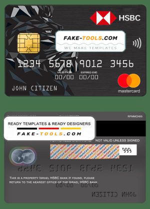 Israel HSBC bank mastercard, fully editable template in PSD format