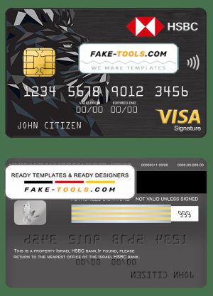 Israel HSBC bank visa signature card, fully editable template in PSD format