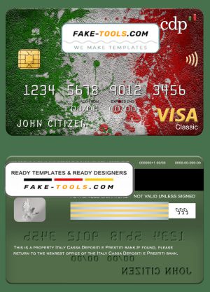 Italy Cassa Depositi e Prestiti bank visa classic card, fully editable template in PSD format