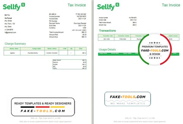 Latvia Sellfy tax invoice template in Word and PDF format, fully editable