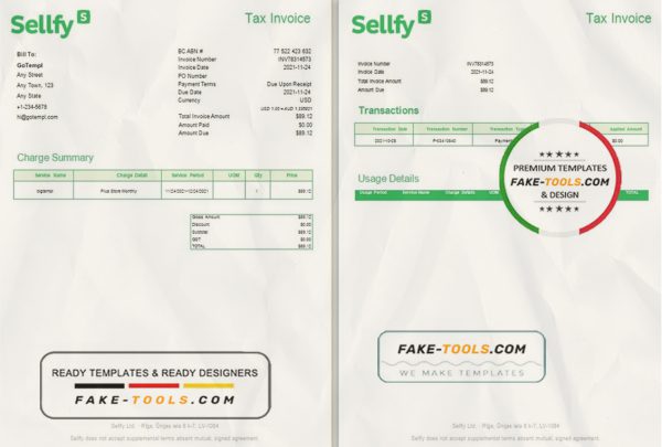 Latvia Sellfy tax invoice template in Word and PDF format, fully editable scan effect