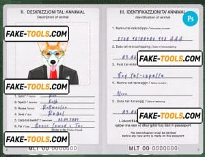 Malta dog (animal, pet) passport PSD template, completely editable