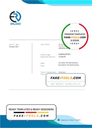 Netherlands ERLANO B. V. company payment invoice template in Word and PDF format, fully editable