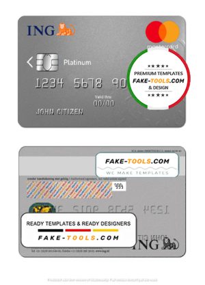 Netherlands ING Bank mastercard template in PSD format, fully editable