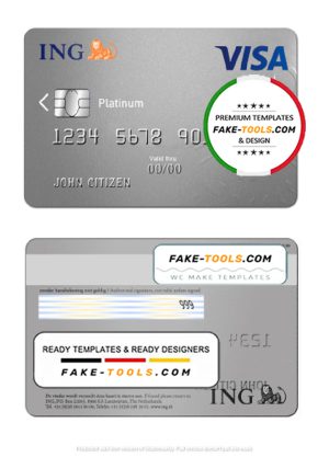 Netherlands ING Bank visa card template in PSD format, fully editable
