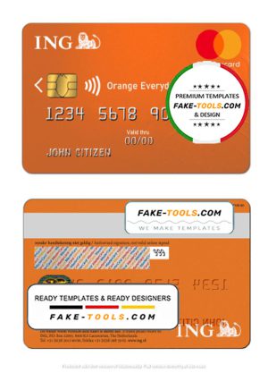 Netherlands ING Orange mastercard template in PSD format, fully editable