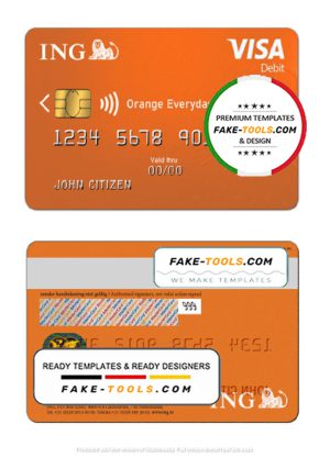 Netherlands ING Orange visa card template in PSD format, fully editable