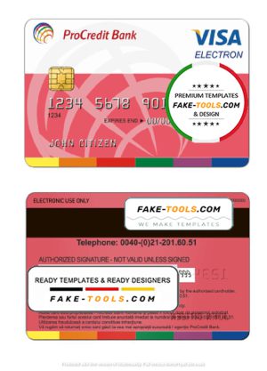Romania ProCredit Bank visa electron credit card template in PSD format, fully editable