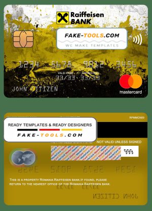 Romania Raiffeisen bank mastercard, fully editable template in PSD format