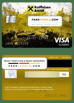 Romania Raiffeisen bank visa classic card, fully editable template in PSD format