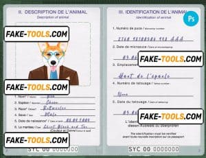 Seychellas dog (animal, pet) passport PSD template, fully editable