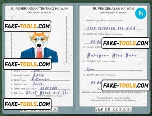 Singapore dog (animal, pet) passport PSD template, fully editable