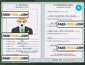 Slovenia dog (animal, pet) passport PSD template, fully editable