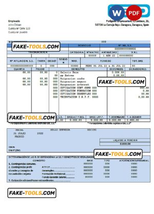 Spain Keld electronic company pay stub Word and PDF template