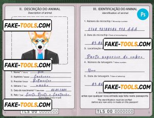 Timor-Leste dog (animal, pet) passport PSD template, fully editable