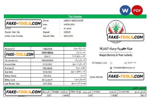 UAE Sharjah Electricity & Water Authority tax invoice Word and PDF template