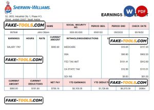 UAE Sherwin-Williams Paints paint manufacturing company pay stub Word and PDF template